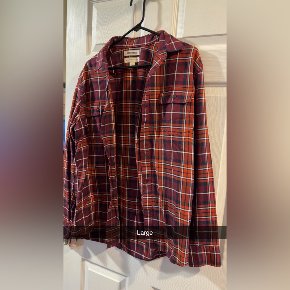 Goodthreads Burgundy and Orange Plaid Shirt